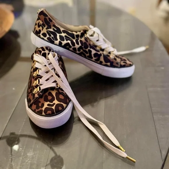 Lilly Pulitzer Lux Hallie Leopard Animal Print Metallic Sneakers Women 6 - Picture 2 of 4